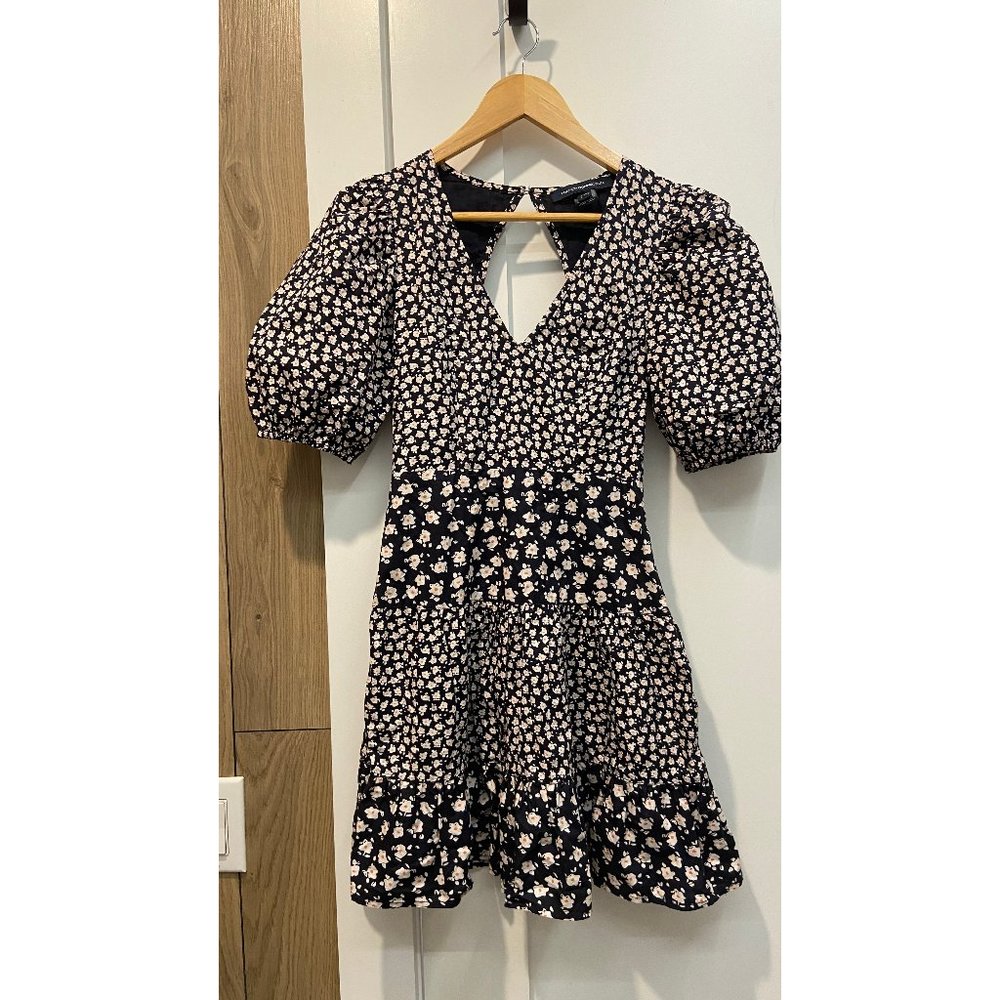French Connection Puff Sleeve Poplin A-Line Mini Dress, Size 0